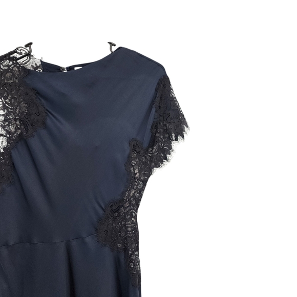 A.L.C. Alessia Navy Asymmetrical Dress with Black Lace - Picture 3 of 11